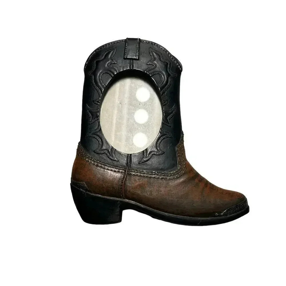 Freestanding Cowboy Boot Picture Frame, Small with Oval Photo Window